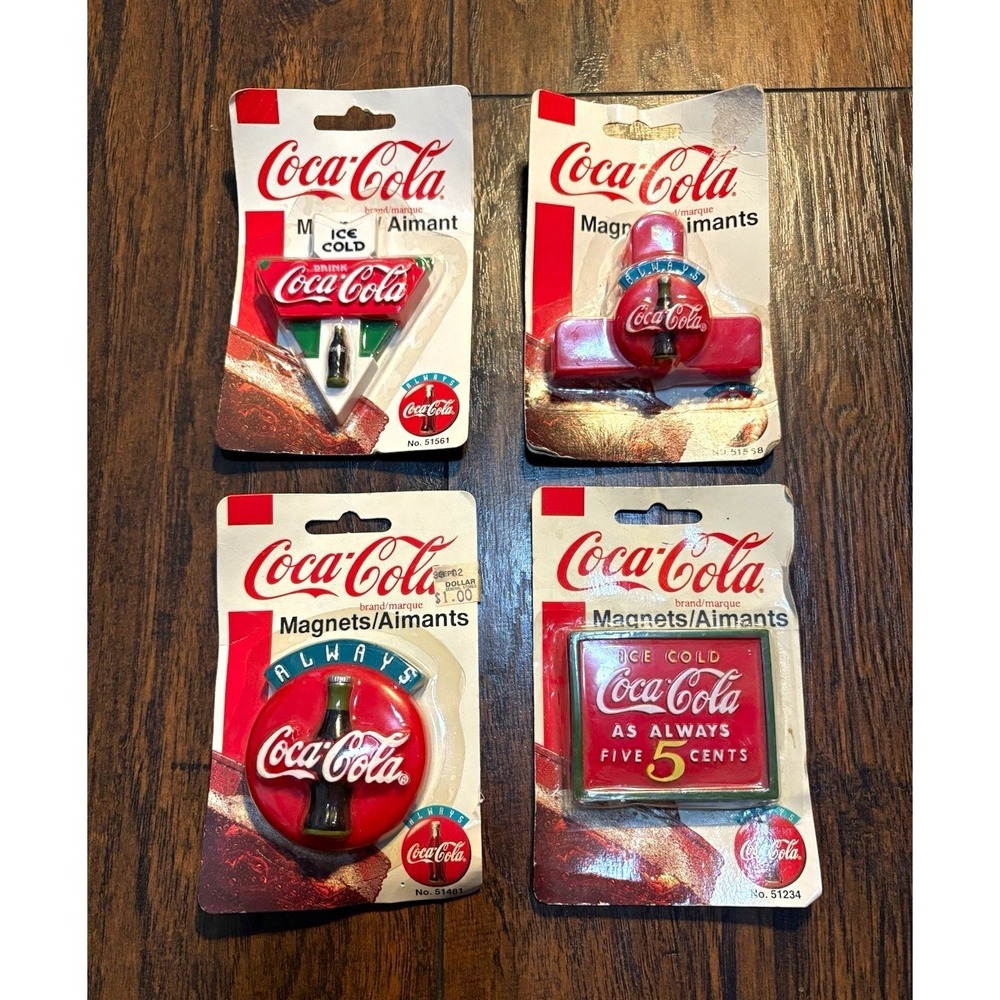 Vintage Coca-Cola Lot of 4 Magnets Ice Cold 5 Cents Always Bottle Sign 1998 Soda